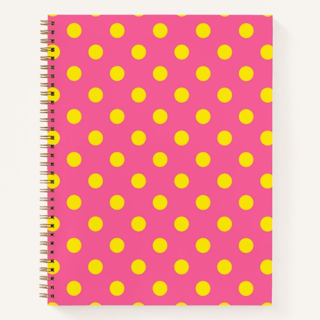 Carnet Jaune sur rose Pois Design Motif (Devant)
