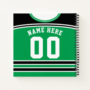 Carnet Jersey de hockey vert et noir Nom et numéro