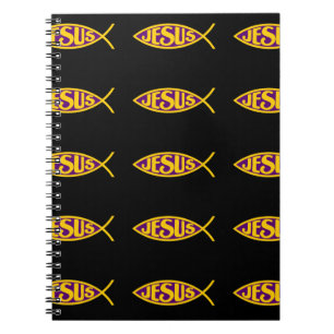 CARNET JÉSUS CHRIST ICHTHYS SALUT POISSON OR PURPLE