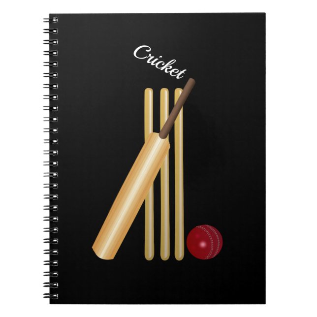 Carnet Jeu de cricket, chauve-souris et balle, texte blan (Devant)