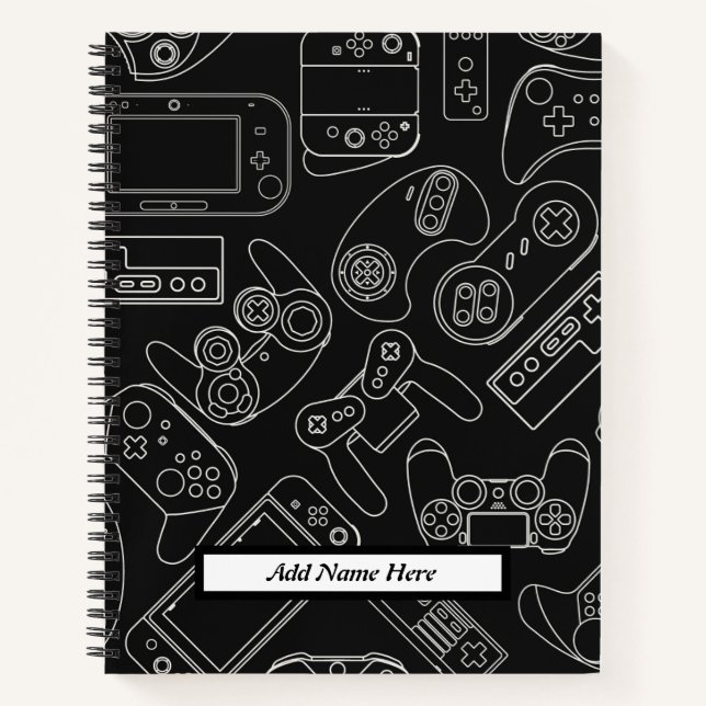 Carnet Jeu vidéo moderne noir et blanc personnalisable (Devant)