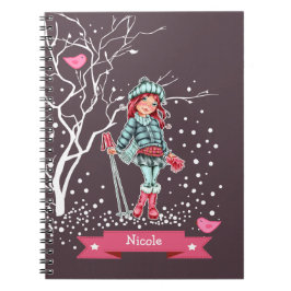 Carnet Jeune fille skieuse | Nom personnalisé Cadeau de N
