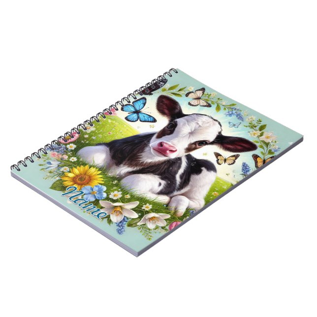 Carnet Jeune veau avec couronne de fleurs et papillons (Côté gauche)
