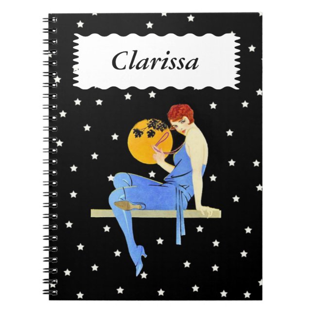 Carnet Joli 1920 Flapper Red Hair Stars Lune Pearls (Devant)