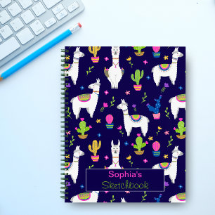 Carnet Joli Alpaca Coloré Cactus Nom Personnalisé Bleu Fo