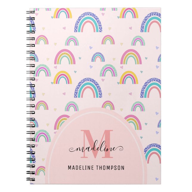 Carnet Joli arc-en-ciel Script Monogramme Boho rose (Devant)