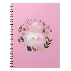 Carnet Joli Art de nurserie de couronne florale de lapin 
