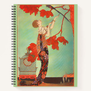 Carnet Joli Art Nouveau français Cage à oiseaux perroquet