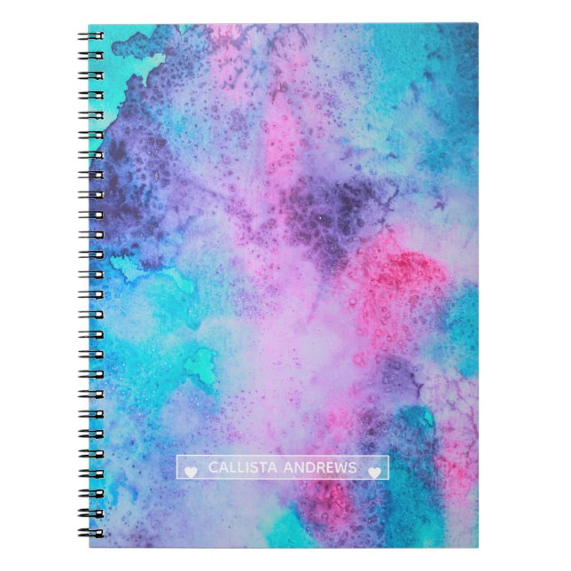 Carnet Joli bleu rose pourpre Aquarelle salée Monogramme (Devant)