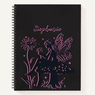 Carnet Joli champignon et fleur de fée noir et rose
