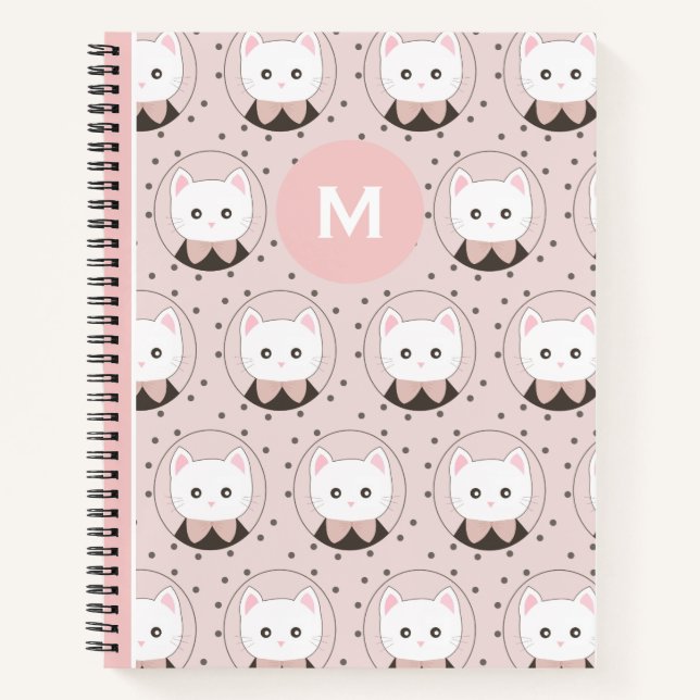 Carnet Joli Chat Face Rose Dotty Motif Monogramme (Devant)