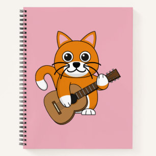 Carnet Joli Chat Orange Blanc Jouant de la Guitare Dessin