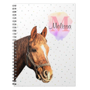 Carnet Joli Cheval Animal Equestre Étables Monogramme
