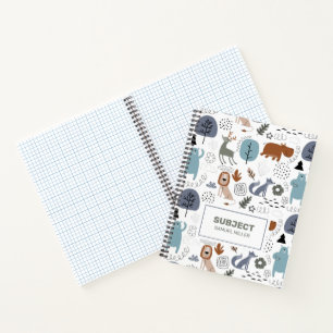 Carnet Joli dessin animé animaux de la forêt motif monogr
