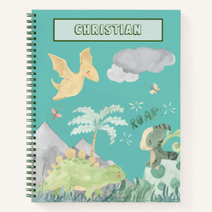 Carnet Joli dinosaure aquarelle sarcelle claire