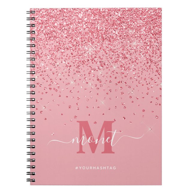 Carnet Joli en rose Parties scintillant Glam Nom monogram (Devant)