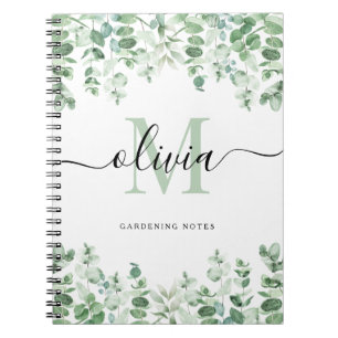 Carnet Joli Eucalyptus Élégant monogramme aquarelle