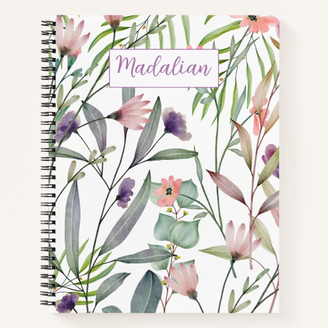 Carnet Joli feuillage d'aquarelle personnalisé feuilles (Devant)