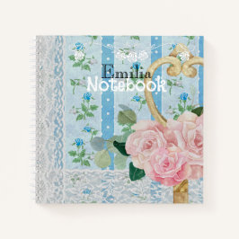 Carnet Joli fond floral vintage monogramme bleu