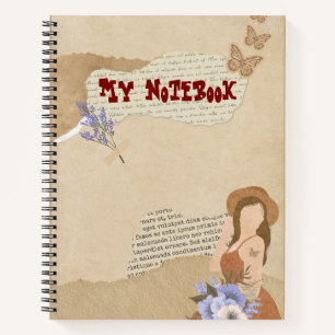 Carnet Joli gris, fleur, papillon et texte 