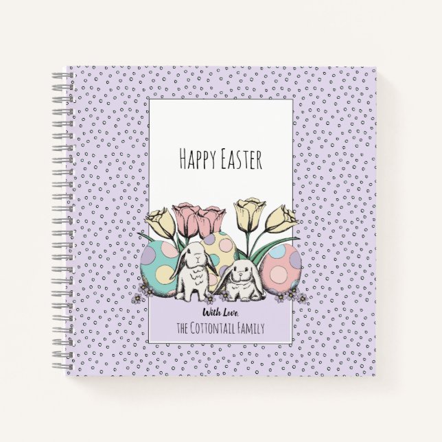 Carnet Joli lapin de lapin Pastel Pastel Nom personnalisé (Devant)