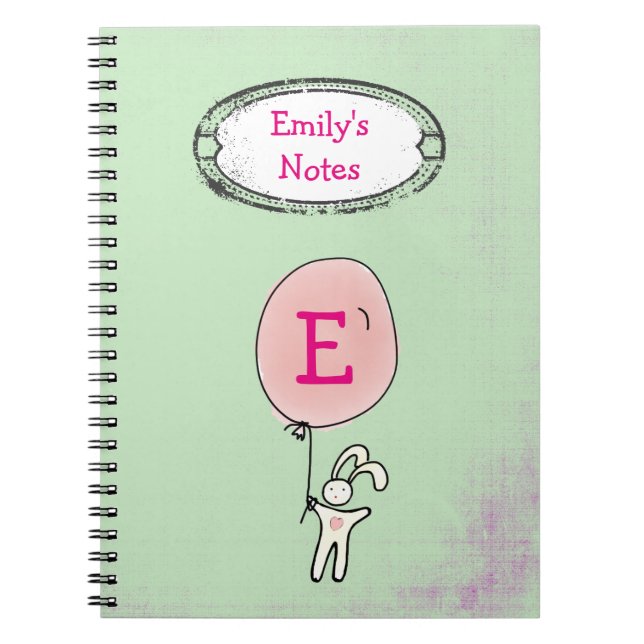 Carnet Joli lapin tenant un monogramme de ballon (Devant)