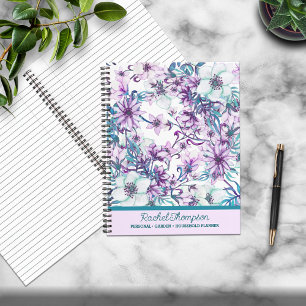 Carnet Joli Lilac/Aquarelle Turquoise Floral Personnalisé