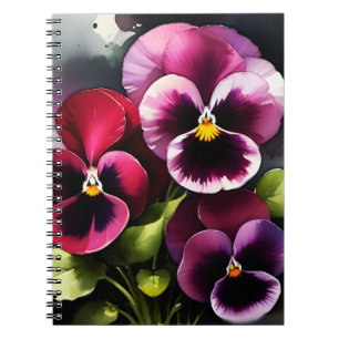 Carnet Joli marron noir rouge pansies aquarelle peinture