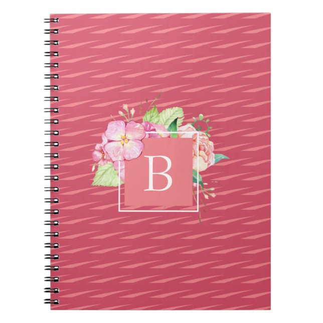 Carnet Joli Monogramme Abstrait rose et rose corail Flora (Devant)