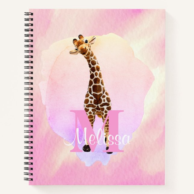 Carnet Joli Monogramme Aquarelle Nom Enfants Giraffe  (Devant)