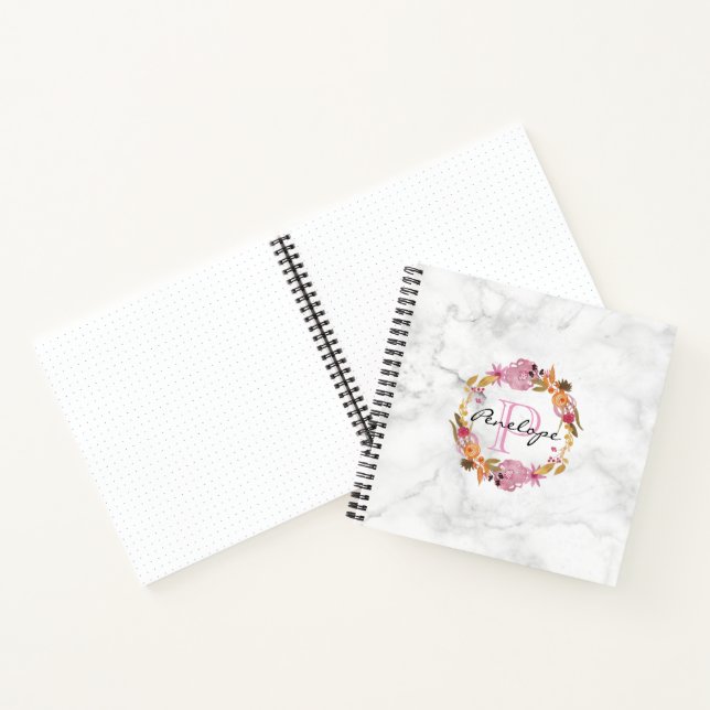Carnet Joli Monogramme de couronne de fleurs rose (Intérieur)