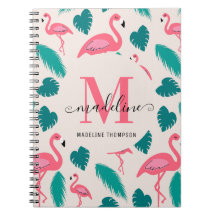 Joli monogramme feuilles tropicales flamant rose c