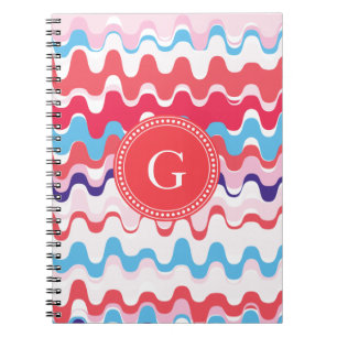 Carnet Joli monogramme motif rose rouge abstrait
