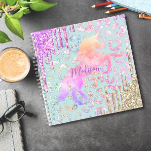 Carnet Joli monogramme pailleté d'impression d'animal lic