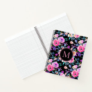 Carnet Joli Monogramme rose noir floral