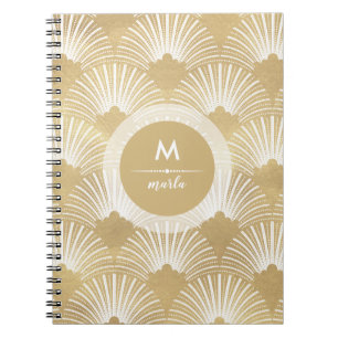 Carnet Joli motif art déco en or et blanc