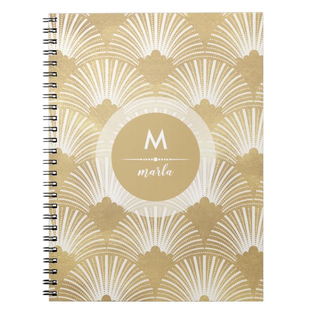 Carnet Joli motif art déco en or et blanc (Devant)