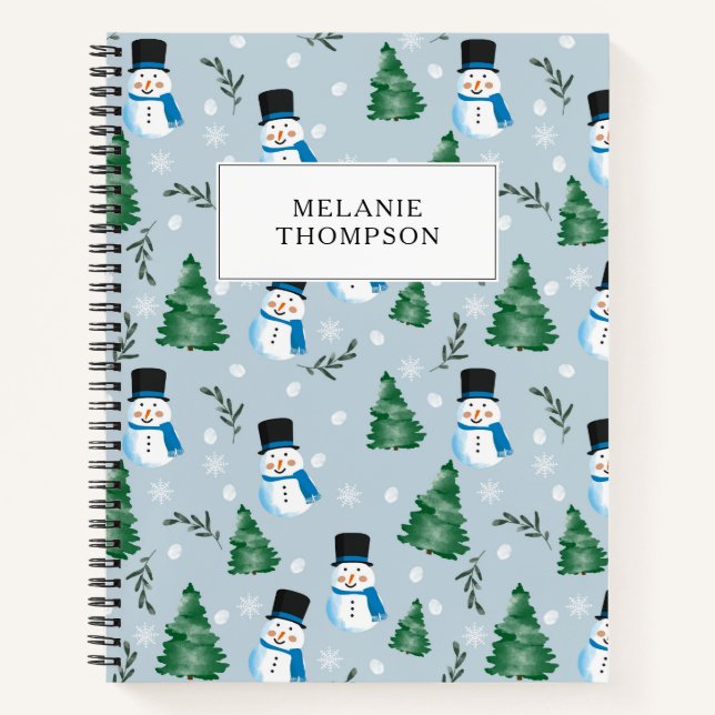 Carnet Joli motif de Noël à l'aquarelle avec neige hivern (Devant)