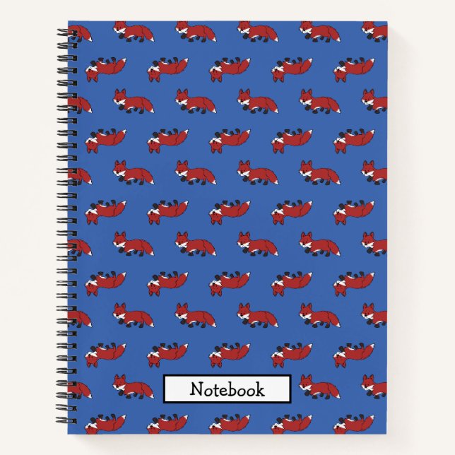 Carnet Joli motif de renard rouge petit sur fond bleu (Devant)