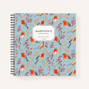 Carnet Joli motif de rouge-oiseau de Noël bleu rouge