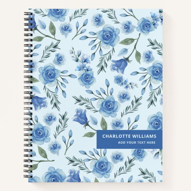 Carnet Joli motif floral bleu à l'aquarelle (Devant)