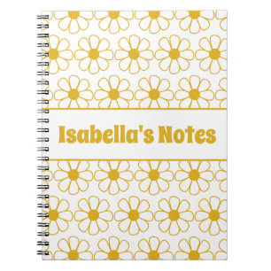 Carnet Joli motif floral de marguerite moutarde personnal