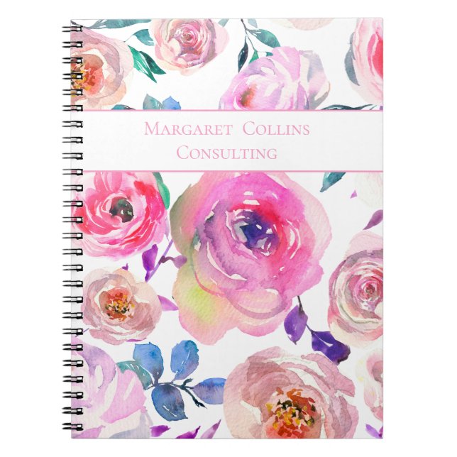 Carnet Joli motif floral rose et violet nommé (Devant)