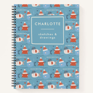 Carnet Joli Noël Océan Animaux Poisson Crabe Bleu Rouge