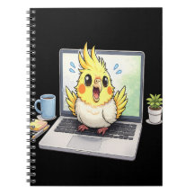 Joli oiseau cockatiel sur ordinateur portable