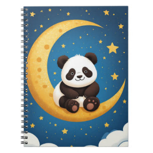 Carnet Joli panda assis sur un croissant de lune doré