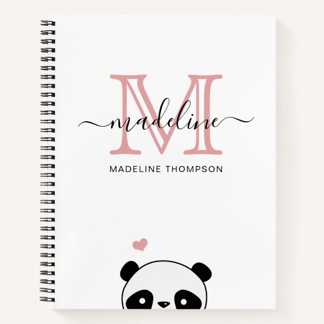 Carnet Joli Panda Blush Pink Monogramme Script (Devant)