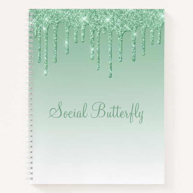 Carnet Joli Parties scintillant Mint Green Script Papillo (Devant)