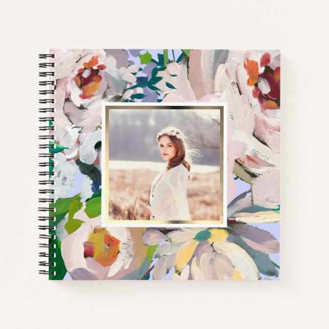 Carnet Joli Périwinkle bleu aquarelle photo florale (Devant)