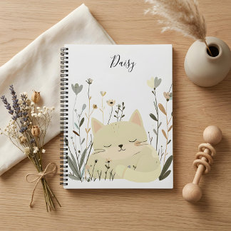Carnet Joli petit chat endormi Sage & Floral pastel